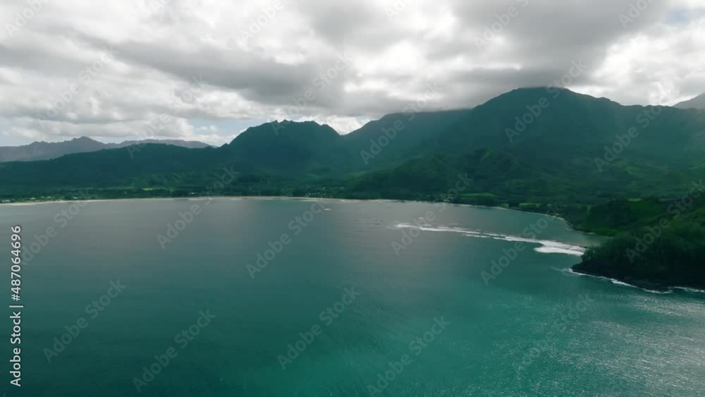 Hanalei bay and Halelea forest reserve on background, in Kauai island, Hawaii. Aerial view Hanalei bay and Halelea forest reserve on background, in Kauai island, Hawaii. Aerial view