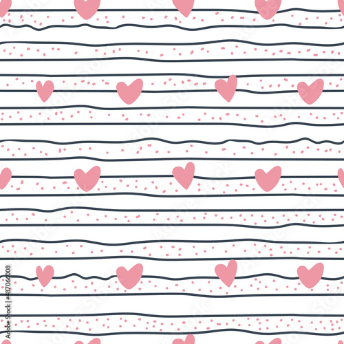 Seamless pattern of red hearts. Vector illustration