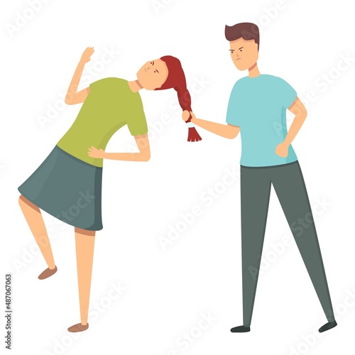 Girl school violence icon cartoon vector. Bully kid. Stop abuse