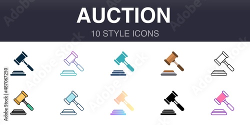 Auction 10 style universal icons, line, outline, simple, flat, filled, two coloured, gradient elements