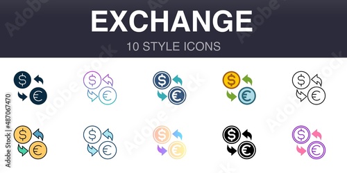 Exchange 10 style universal icons, line, outline, simple, flat, filled, two coloured, gradient elements
