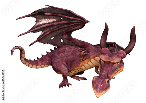 3D Rendering Fairy Tale Dragon on White