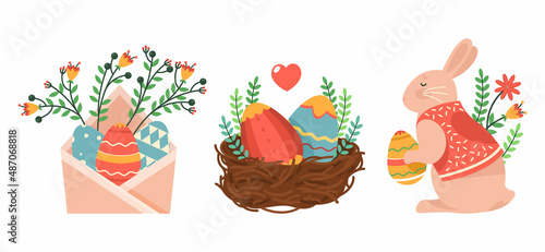 Festive icons or stickers for Easter holiday, set