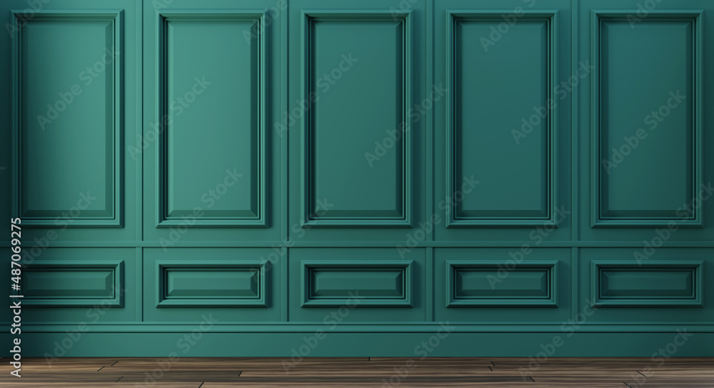 Classic luxury green empty interior with wall molding panels Stock ...