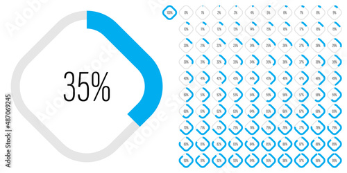 Set of rectangle percentage diagrams meters from 0 to 100 ready-to-use for web design, user interface UI or infographic - indicator with blue
