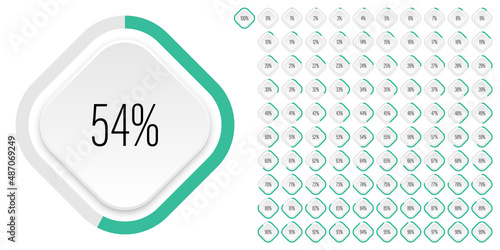 Set of rectangle percentage diagrams meters from 0 to 100 ready-to-use for web design, user interface UI or infographic - indicator with green