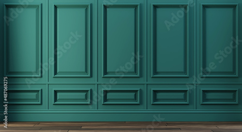 Classic luxury green empty interior with wall molding panels