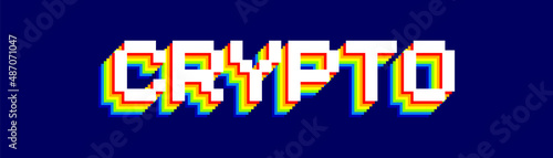 CRYPTO Retro Typography Vector Banner. Retro Pixelated 'Crypto' Text Isolated on Dark Blue Background