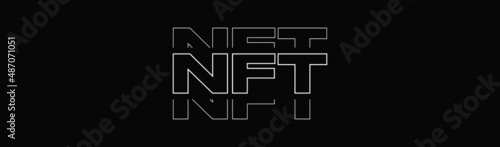 NFT Typographic Banner. 'NFT' Non Fungible Token Modern Linear Typography Text Illustration Isolated on Black Background Web Banner