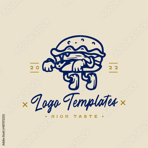 cute burger character logo. burger character template logo.