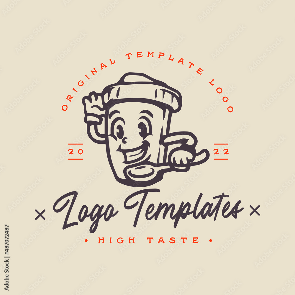 cute cup character logo. coffee cup template logo.