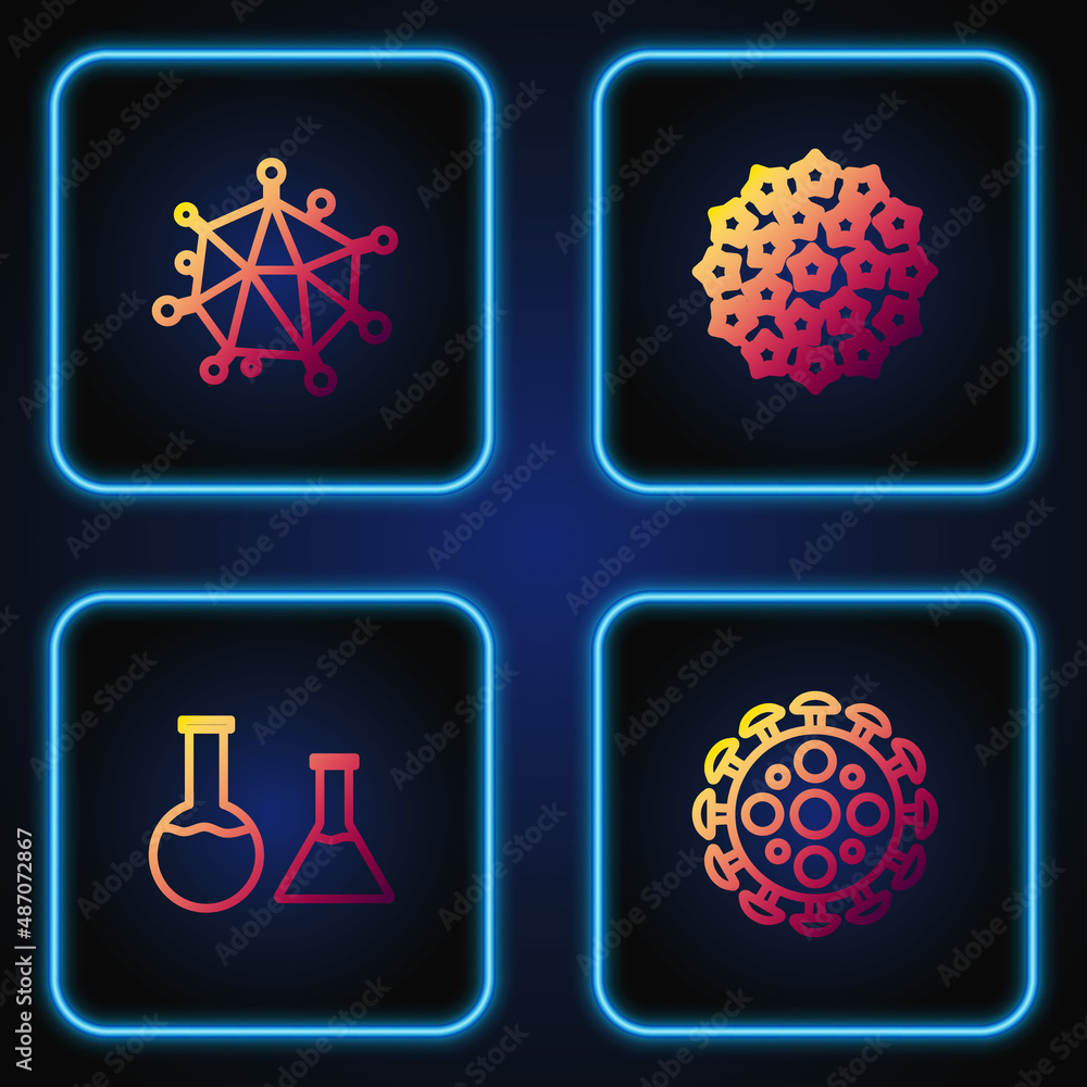 Set line Virus, Test tube and flask, and . Gradient color icons. Vector Set line Virus, Test tube and flask, and . Gradient color icons. Vector