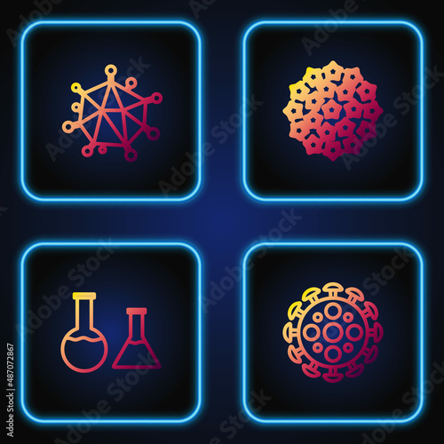 Set line Virus, Test tube and flask, and . Gradient color icons. Vector