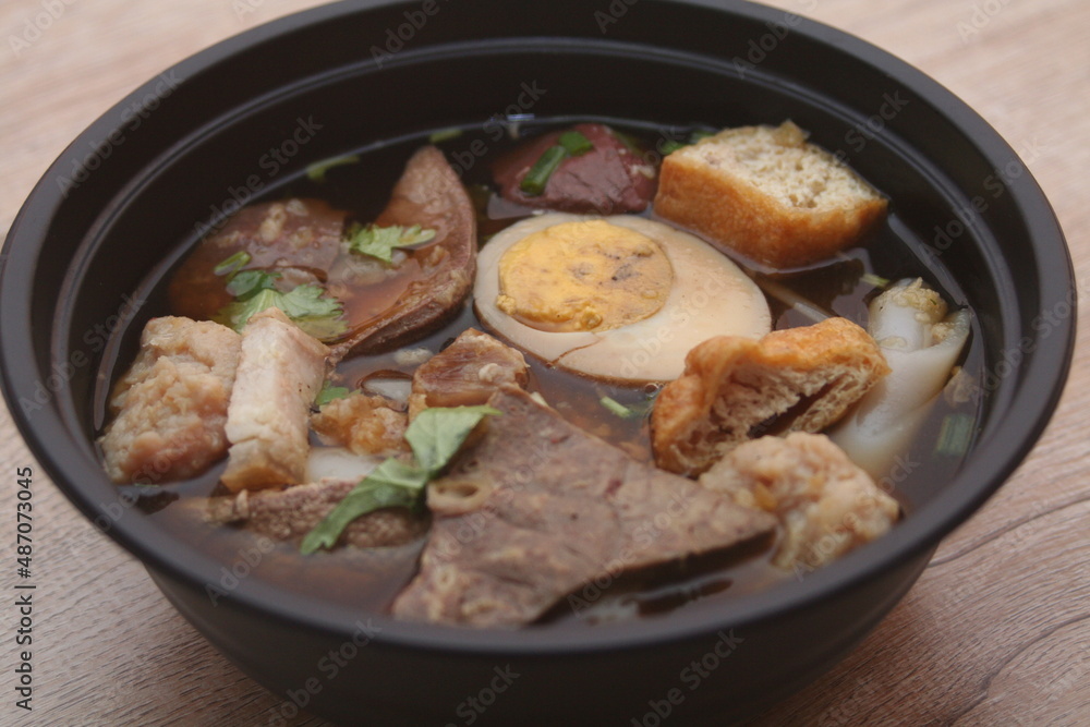 Rolled Rice Noodles in Five-spices Broth or Crunchy Pork Soup, what we call Rolled Rice Noodles in Five-spices Broth or Crunchy Pork Soup, what we call