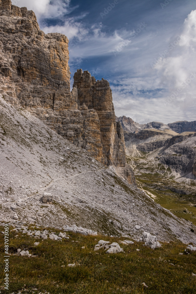 Mountain trail Tre Cime di Lavaredo in Dolomites in Italy