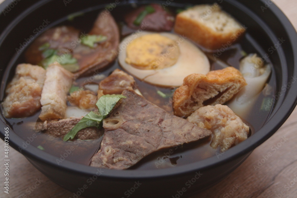 Rolled Rice Noodles in Five-spices Broth or Crunchy Pork Soup, what we call Rolled Rice Noodles in Five-spices Broth or Crunchy Pork Soup, what we call