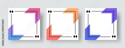 Quote Frame Template Set. Blank Quote Templates with Quotation Mark Frame and Gradient Border. Square Format Quote Banner for Social Media