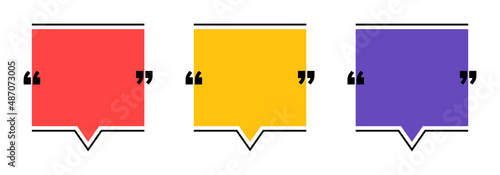 Speech Bubble Quote Frame Template Set. Empty Speech Bubble Text Box with Quotation Mark Border and Copy Space for Quotes