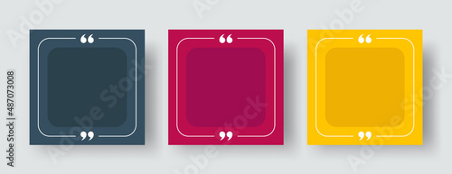 Empty Quote Frames Template Set. Blank Text Box Quote Frame Borders with Copy Space. Line Border with Quotation Marks Isolated on Background. Square Format for Social Media Post.