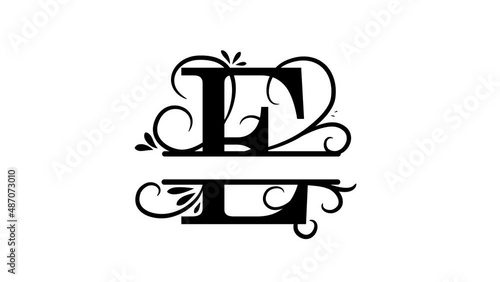 Split letter E. Monogram E. Just add your name to the logo. Personalized logo template for screensavers, decorating your video. Symbol, icon E. Alpha channel, transparent background.  Blogging, intro 