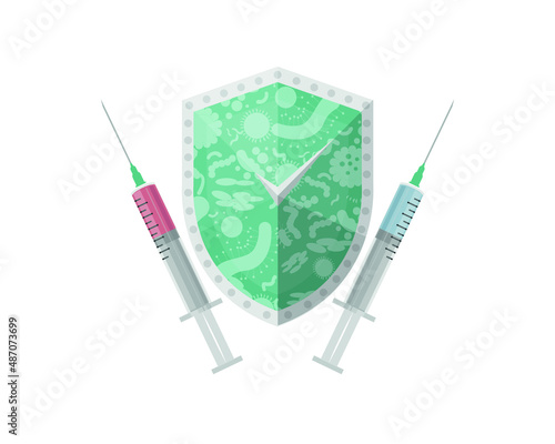 Medical vaccine icon and kjoruma shield symbol for graphic design, logo, website, social media, mobile app, illustration. editable vector.