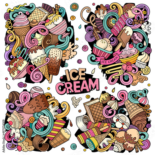 Ice Cream cartoon vector doodle designs set.