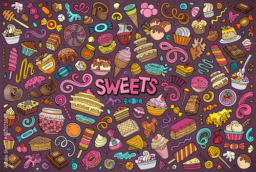 Cartoon set of Sweets theme items, objects and symbols