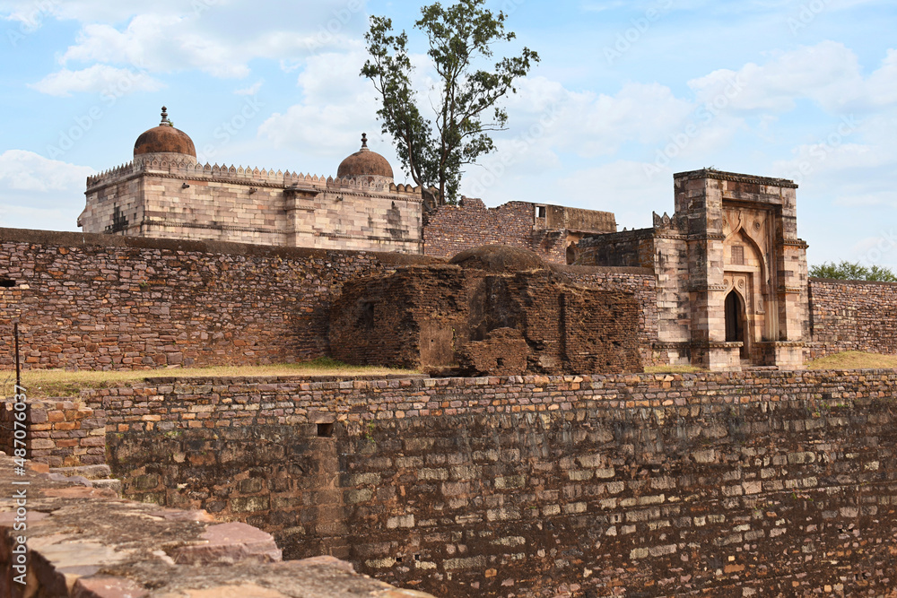 Back entrance view of Baradari and Dargah of Peer Salauddin, Motia talab at Raisen Fort, Fort was built-in 11th Century AD, Madhya Pradesh, India.