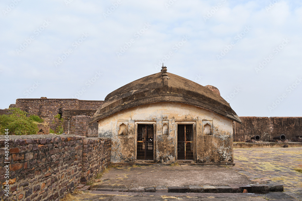 Side view of Itardana (Atardan ka Mahal) Probably this room was used as a dressing room.  Raisen fort. Madhya Pradesh, India.