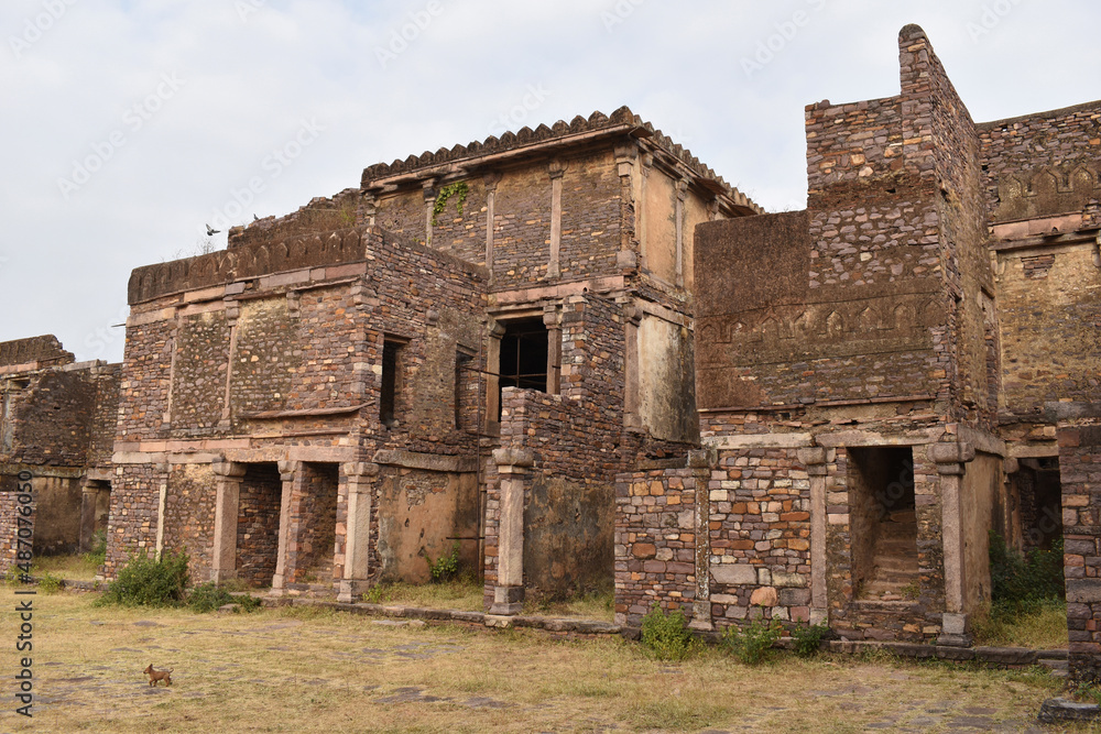 Jhinjhari Mahal, This is a protected monument and an ancient heritage, Raisen Fort, Fort was built-in 11th Century AD, Madhya Pradesh, India.
