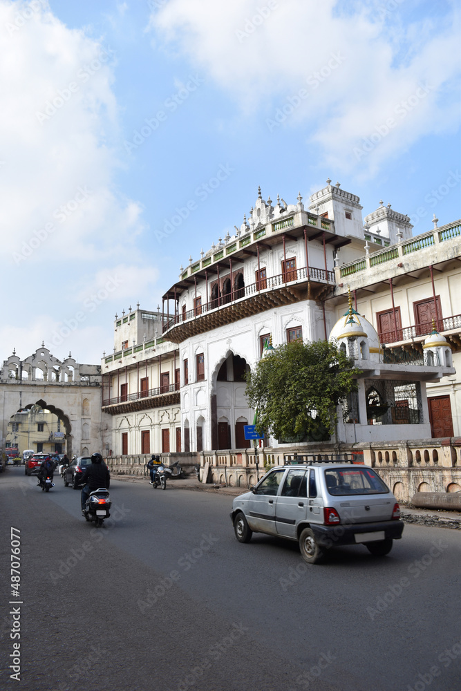 View of facade and Entrance gate of Sadar Manzil Bhopal, an Islamic architecture,Bhopal, Madhya Pradesh, India.