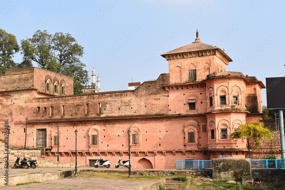 Eastern view of Gohar Mahal, an Islamic architecture, Mahal was built in a successful manner by Qudisiya Begum in 1820 on the banks of the Upper Lake in Bhopal, Madhya Pradesh, India.