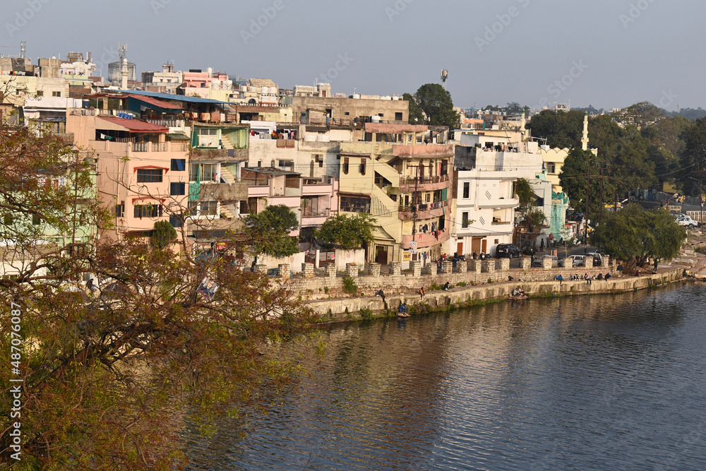 Cityscape on side of Lower Lake, Jahangirabad, Bhopal, Madhya Pradesh, India.