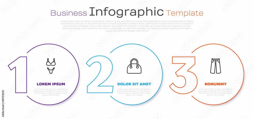 Set line Swimsuit, Handbag and Pants. Business infographic template. Vector Set line Swimsuit, Handbag and Pants. Business infographic template. Vector