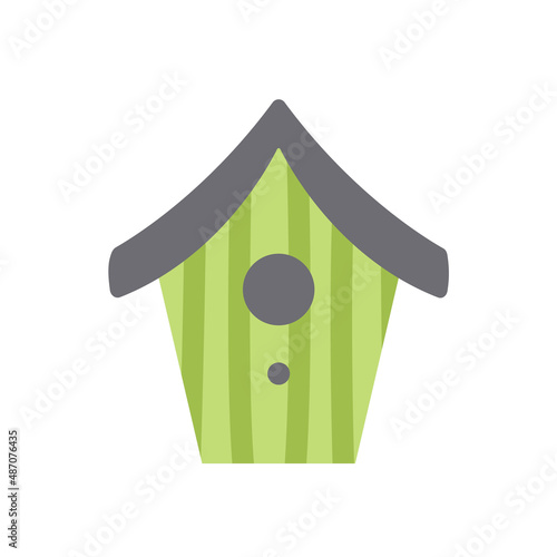 Birdhouse. Green wooden nesting box. Starling house. Flat, cartoon, isolated