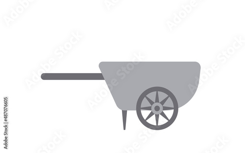 Wheelbarrow. Gray empty barrow. Iron wheelbarrow. Flat, cartoon, isolated