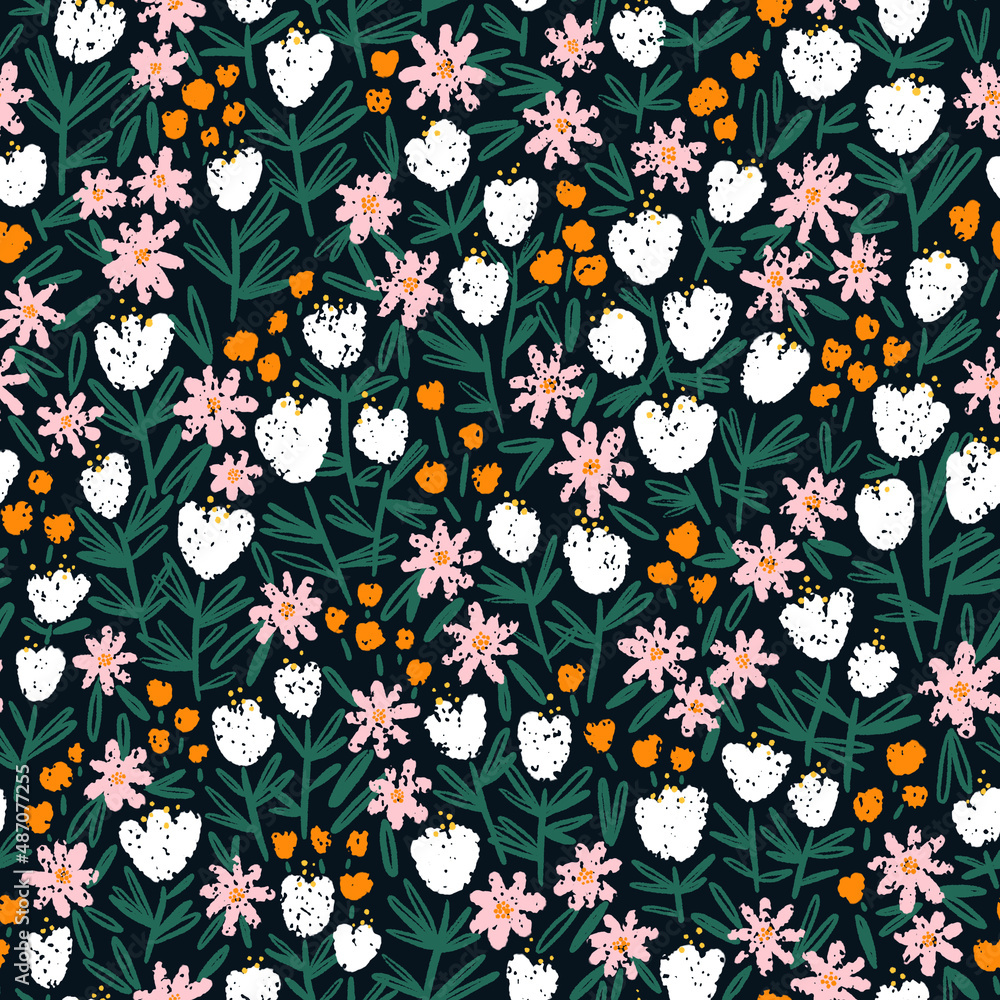 Hand drawn wild grass flowers, pattern illustration Hand drawn wild grass flowers, pattern illustration