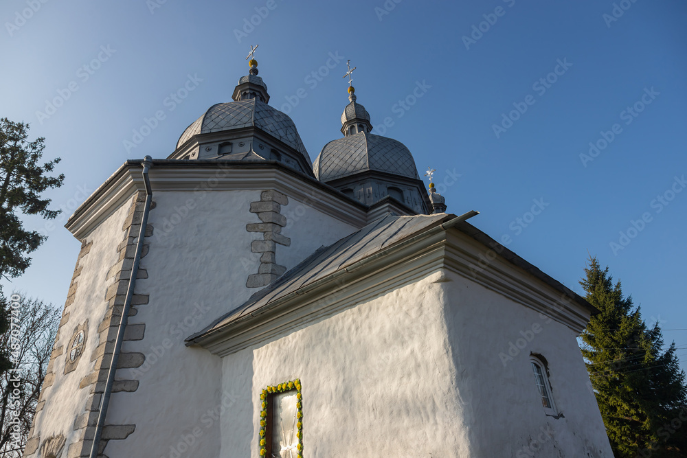old stone church in Zbarazh Ukraine in sunny autumn day weather