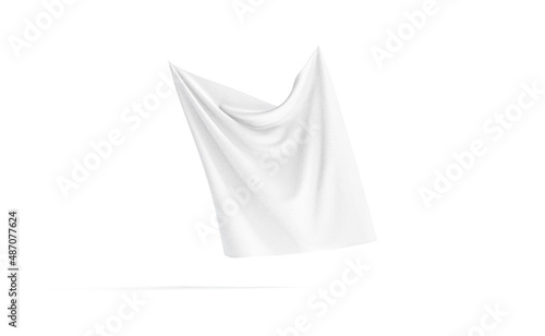 Blank white folded fabric hanging on corners mockup, no gravity