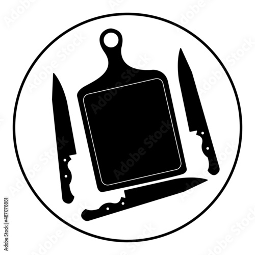 cutting board and knife icon . vector icon of kitchen cutting boards isolated on black and white. cutting board icon for food and beverage template. 