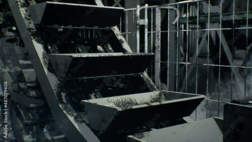 A gruesome death conveyor belt in a deserted apocalypse factory. Bones