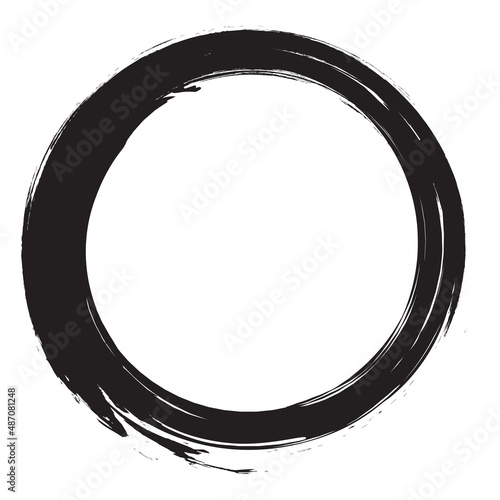 Circle brush stroke vector isolated on white background. Black enso zen circle brush stroke. For stamp, seal, ink and paintbrush design template. Grunge hand drawn circle shape, vector illustration