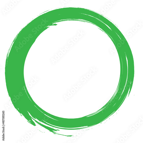Circle brush stroke vector isolated on white background. Green enso zen circle brush stroke. For stamp, seal, ink and paintbrush design template. Grunge hand drawn circle shape, vector illustration