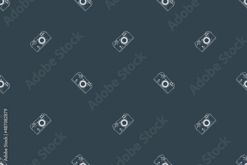 Seamless pattern from old drawn cameras. Background on the theme of photography and photographic equipment.