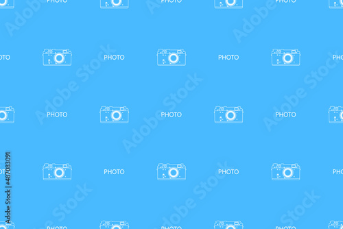 Seamless pattern from old drawn cameras. Background on the theme of photography and photographic equipment.