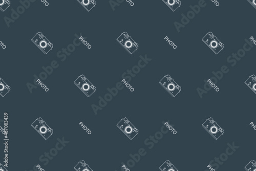 Seamless pattern from old drawn cameras. Background on the theme of photography and photographic equipment.