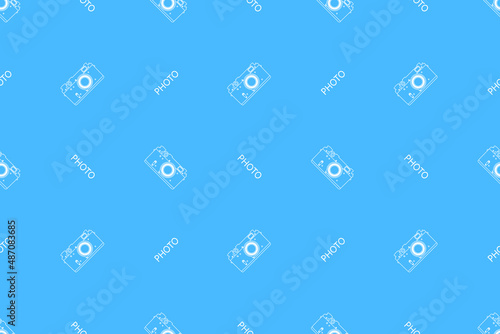 Seamless pattern from old drawn cameras. Background on the theme of photography and photographic equipment.