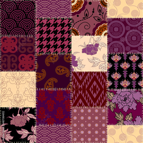 Patchwork textile pattern. Seamless quilting design background.
