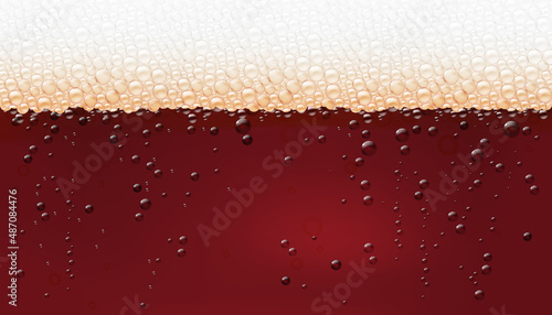 Dark kind of beer foam and bubbles, refreshing beverage in pub or bar. Vector background or banner for menu or advertisement, pint of ale or lager with bitter taste. Cold summer drinks drops