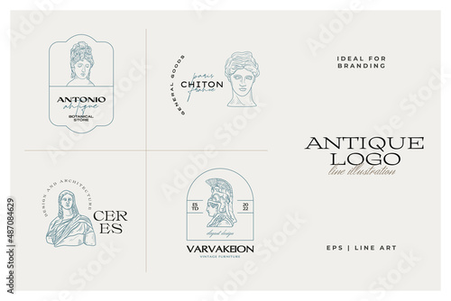 Antique Greek classic statues vector logo set. Modern tattoo and logotip.